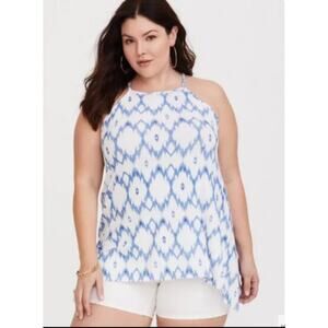 Torrid Women's Top Size 1 (14-16) Super Soft Ikat White Blue High Neck